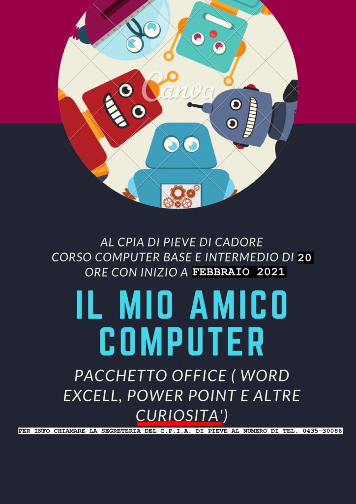 Informazioni corsi di informatica a Pieve di Cadore Febbraio 2021
